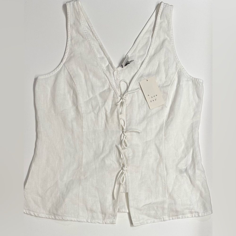 A New Day White Tie-front Linen Tanktop